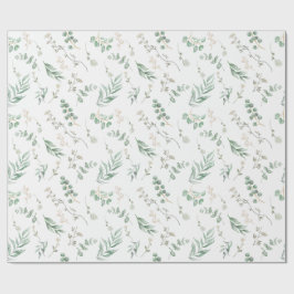 Papel De Regalo Elegante Eucalipto de Floral de color blanco