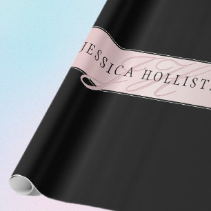 Papel De Regalo Elegante Falso Rosa Dorado   Nombre e Iniciales