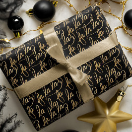 Papel De Regalo Elegante Faux Fa la Script Tipografía Negro y Oro