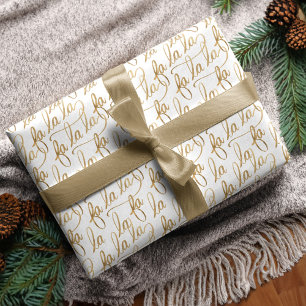 Papel De Regalo Elegante Faux Fa la Script Tipografía Oro y Blanc