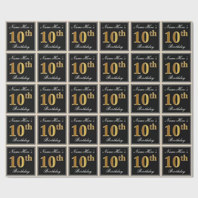Papel De Regalo Elegante, Faux Gold 10 cumpleaños + nombre persona (Superficie plana)