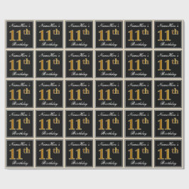 Papel De Regalo Elegante, Faux Gold 11th Birthday + Nombre persona