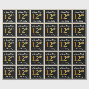 Papel De Regalo Elegante, Faux Gold 12th Birthday + Nombre persona