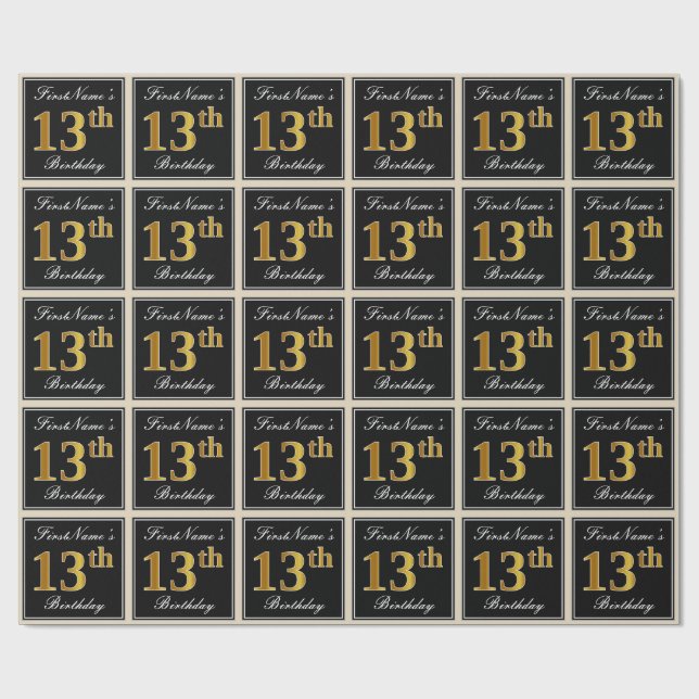 Papel De Regalo Elegante, Faux Gold 13 cumpleaños + nombre persona (Superficie plana)