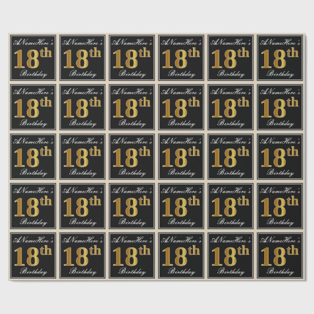 Papel De Regalo Elegante, Faux Gold 18th Birthday + Nombre persona (Superficie plana)