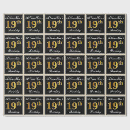 Papel De Regalo Elegante, Faux Gold 19th Birthday + Nombre persona