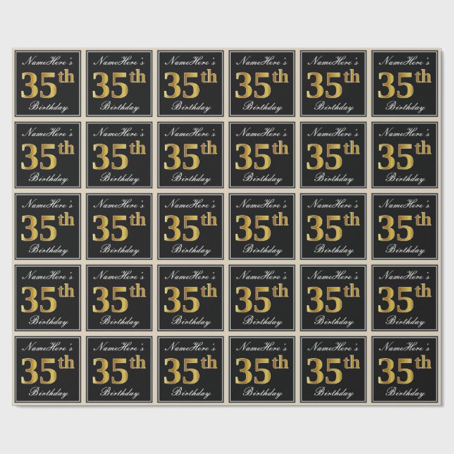 Papel De Regalo Elegante, Faux Gold 35th Birthday + Nombre persona (Superficie plana)