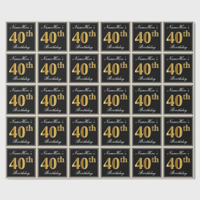 Papel De Regalo Elegante, Faux Gold 40th Birthday + Nombre persona (Superficie plana)