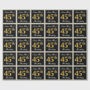 Papel De Regalo Elegante, Faux Gold 45th Birthday + Nombre persona