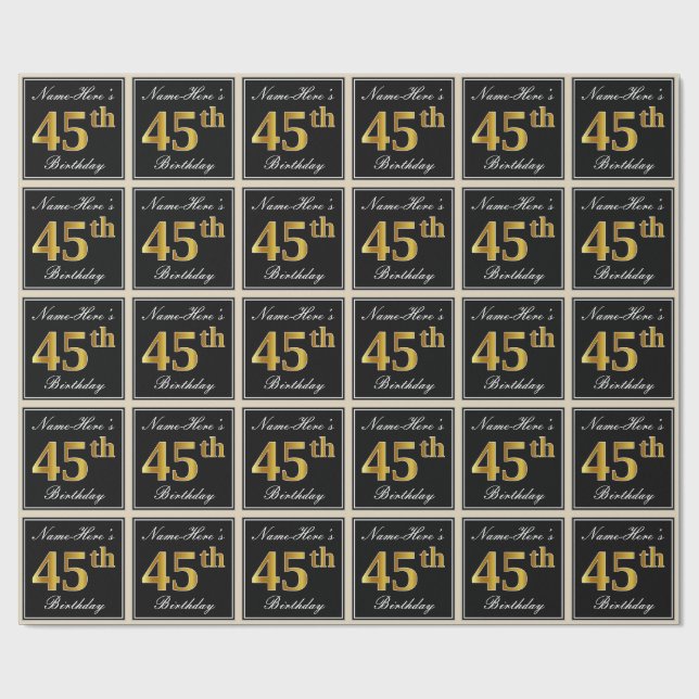 Papel De Regalo Elegante, Faux Gold 45th Birthday + Nombre persona (Superficie plana)