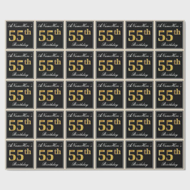 Papel De Regalo Elegante, Faux Gold 55th Birthday + Nombre persona (Superficie plana)