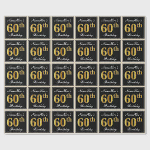 Papel De Regalo Elegante, Faux Gold 60th Birthday + Nombre persona
