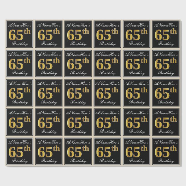 Papel De Regalo Elegante, Faux Gold 65th Birthday + Nombre persona (Superficie plana)