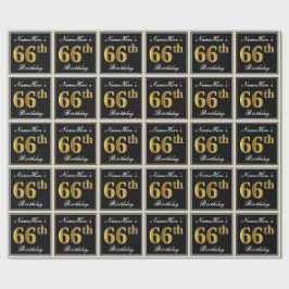 Papel De Regalo Elegante, Faux Gold 66th Birthday + Nombre persona