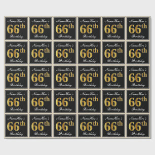 Papel De Regalo Elegante, Faux Gold 66th Birthday + Nombre persona