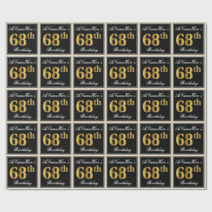 Papel De Regalo Elegante, Faux Gold 68th Birthday + Nombre persona