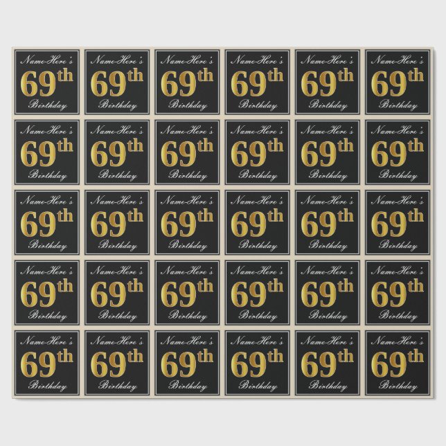 Papel De Regalo Elegante, Faux Gold 69th Birthday + Nombre persona (Superficie plana)