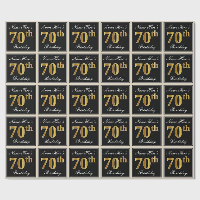 Papel De Regalo Elegante, Faux Gold 70th Birthday + Nombre persona (Superficie plana)