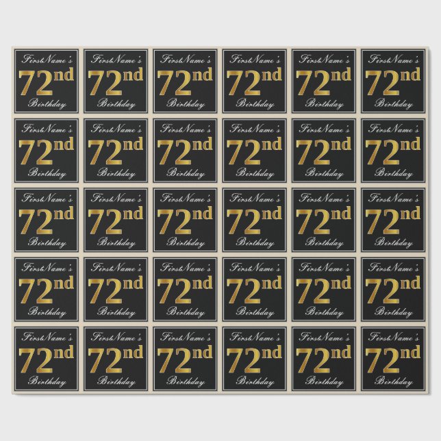 Papel De Regalo Elegante, Faux Gold 72nd Birthday + Nombre persona (Superficie plana)
