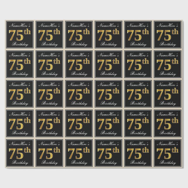 Papel De Regalo Elegante, Faux Gold 75th Birthday + Nombre persona (Superficie plana)