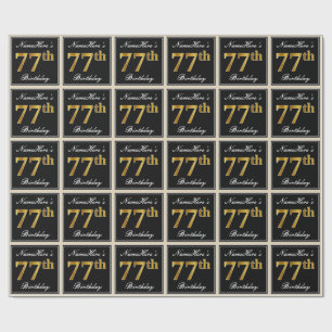 Papel De Regalo Elegante, Faux Gold 77th Birthday + Nombre persona