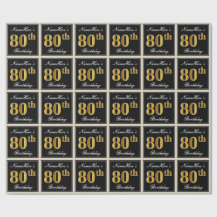 Papel De Regalo Elegante, Faux Gold 80th Birthday + Nombre persona