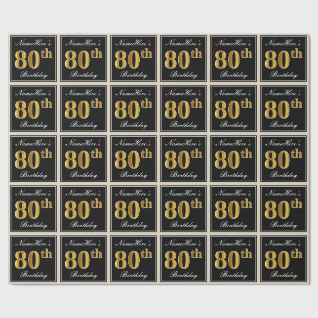 Papel De Regalo Elegante, Faux Gold 80th Birthday + Nombre persona (Superficie plana)