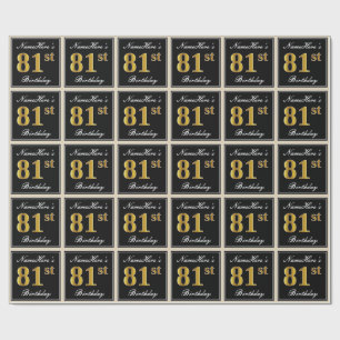 Papel De Regalo Elegante, Faux Gold 81st Birthday + Nombre persona