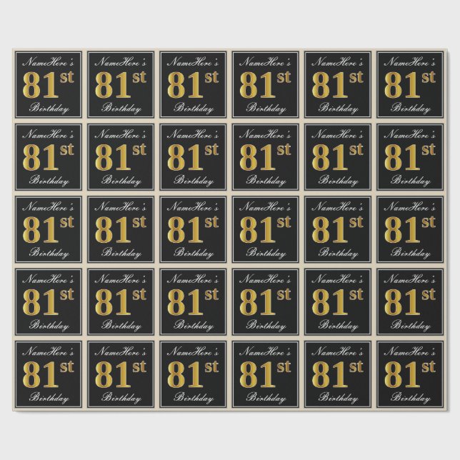 Papel De Regalo Elegante, Faux Gold 81st Birthday + Nombre persona (Superficie plana)