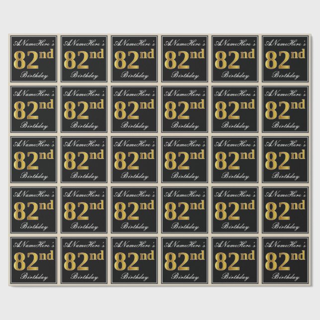 Papel De Regalo Elegante, Faux Gold 82nd Birthday + Nombre persona (Superficie plana)