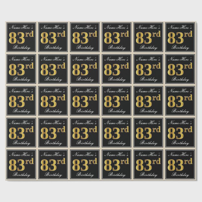 Papel De Regalo Elegante, Faux Gold 83rd Birthday + Nombre persona (Superficie plana)