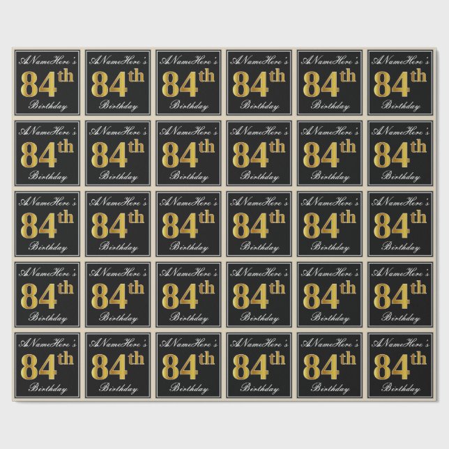 Papel De Regalo Elegante, Faux Gold 84th Birthday + Nombre persona (Superficie plana)