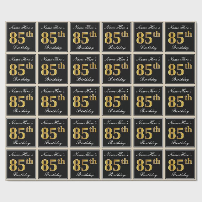 Papel De Regalo Elegante, Faux Gold 85th Birthday + Nombre persona (Superficie plana)