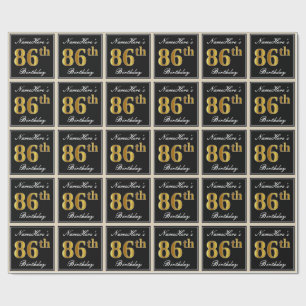 Papel De Regalo Elegante, Faux Gold 86th Birthday + Nombre persona