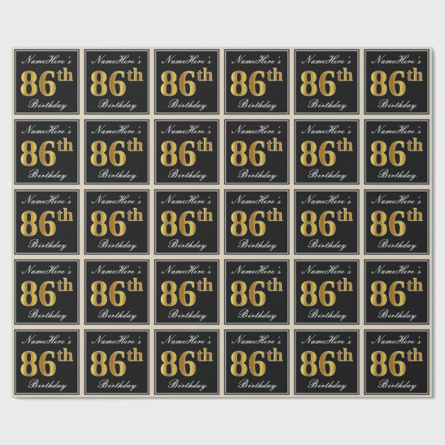 Papel De Regalo Elegante, Faux Gold 86th Birthday + Nombre persona (Superficie plana)