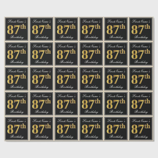 Papel De Regalo Elegante, Faux Gold 87th Birthday + Nombre persona (Superficie plana)