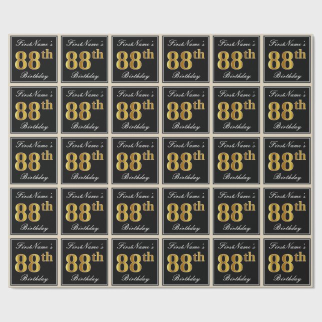 Papel De Regalo Elegante, Faux Gold 88th Birthday + Nombre persona (Superficie plana)