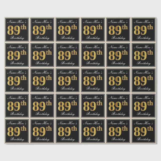 Papel De Regalo Elegante, Faux Gold 89th Birthday + Nombre persona (Superficie plana)