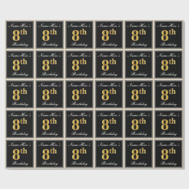 Papel De Regalo Elegante, Faux Gold 8Cumpleaños + Nombre Personali (Superficie plana)