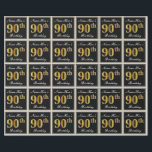 Papel De Regalo Elegante, Faux Gold 90th Birthday   Nombre persona<br><div class="desc">Este sencillo y elegante diseño de papel envolvente incluye un mensaje personalizado como "Cumpleaños 90 de la marca Name-Here" (el 90 tiene un aspecto de color falso/imitación dorado) dentro de un área cuadrada de color negro con un simple contorno fronterizo. El nombre se encuentra en un texto elegante de color...</div>