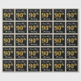 Papel De Regalo Elegante, Faux Gold 90th Birthday + Nombre persona