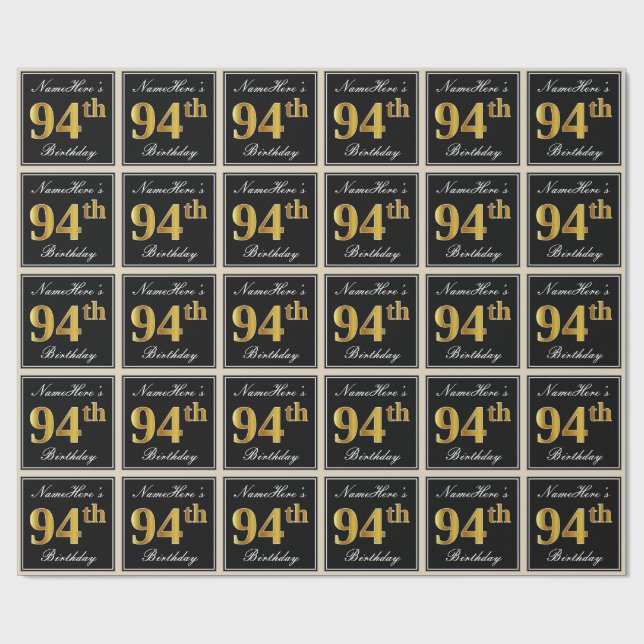 Papel De Regalo Elegante, Faux Gold 94th Birthday + Nombre persona (Superficie plana)