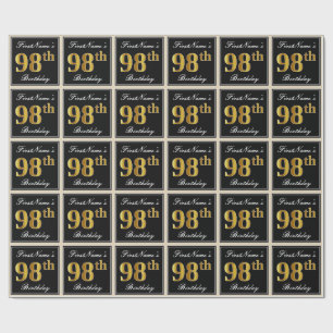 Papel De Regalo Elegante, Faux Gold 98th Birthday + Nombre persona