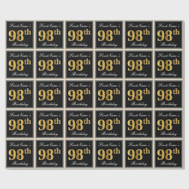 Papel De Regalo Elegante, Faux Gold 98th Birthday + Nombre persona (Superficie plana)