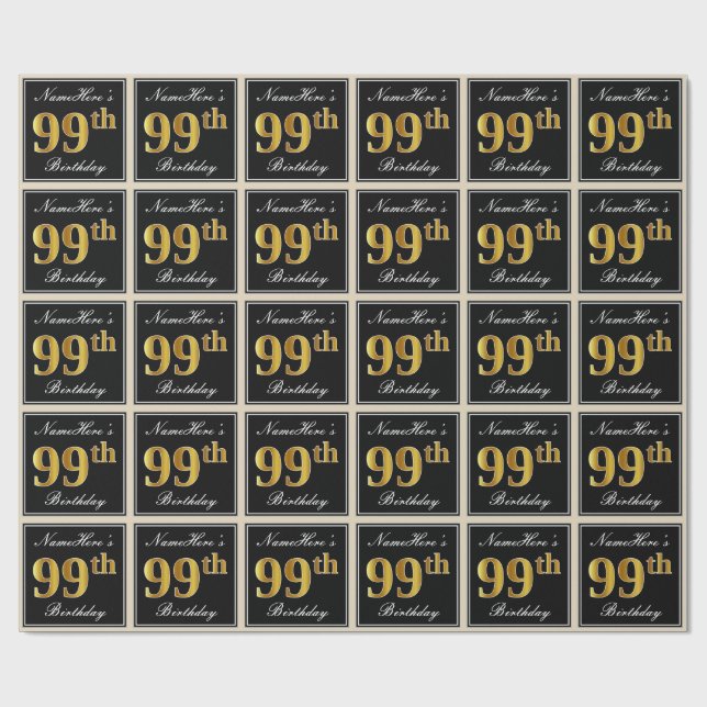 Papel De Regalo Elegante, Faux Gold 99th Birthday + Nombre persona (Superficie plana)