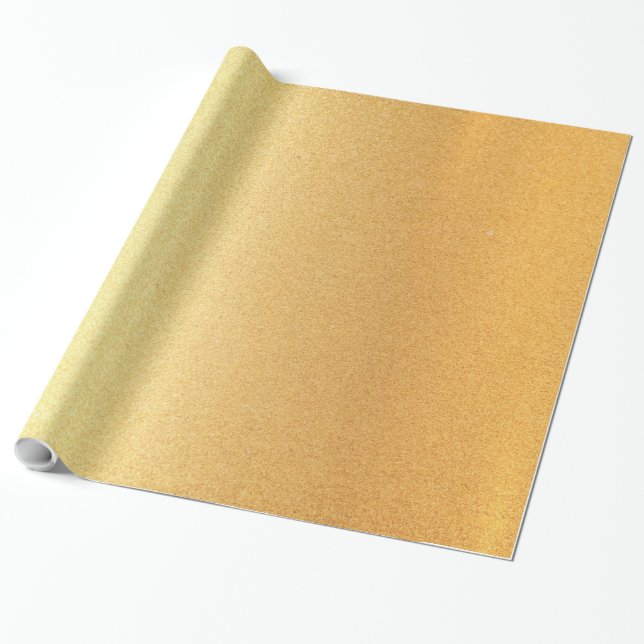 Papel De Regalo Elegante Faux Gold Brillante Moderno Glossy Dorado (Desenrollado)