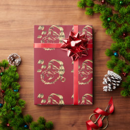 Papel De Regalo Elegante Faux Gold Papá Noel Navidad Rojo