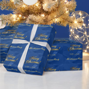 Papel De Regalo Elegante Faux Gold Script Feliz Navidad Azul