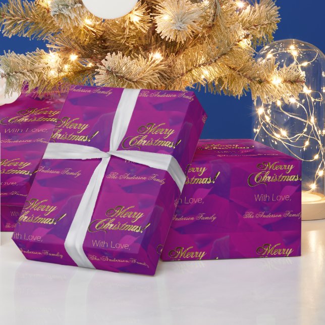 Papel De Regalo Elegante Faux Gold Script Feliz Navidad Purple (Vacaciones)
