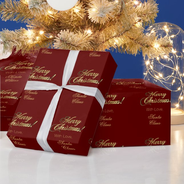 Papel De Regalo Elegante Faux Gold Script Feliz Navidad Rojo (Vacaciones)